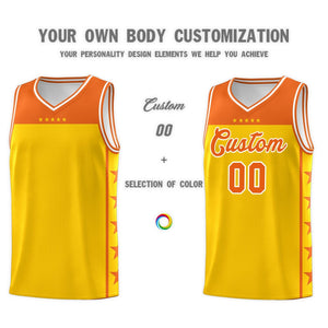 Custom Gold Orange Color Block Sets Sports Uniform Basketball Jersey