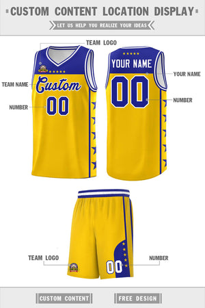 Custom Gold Royal Color Block Sets Sports Uniform Basketball Jersey