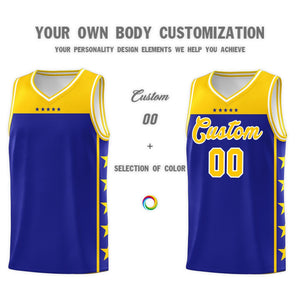 Custom Royal Yellow Color Block Sets Sports Uniform Basketball Jersey