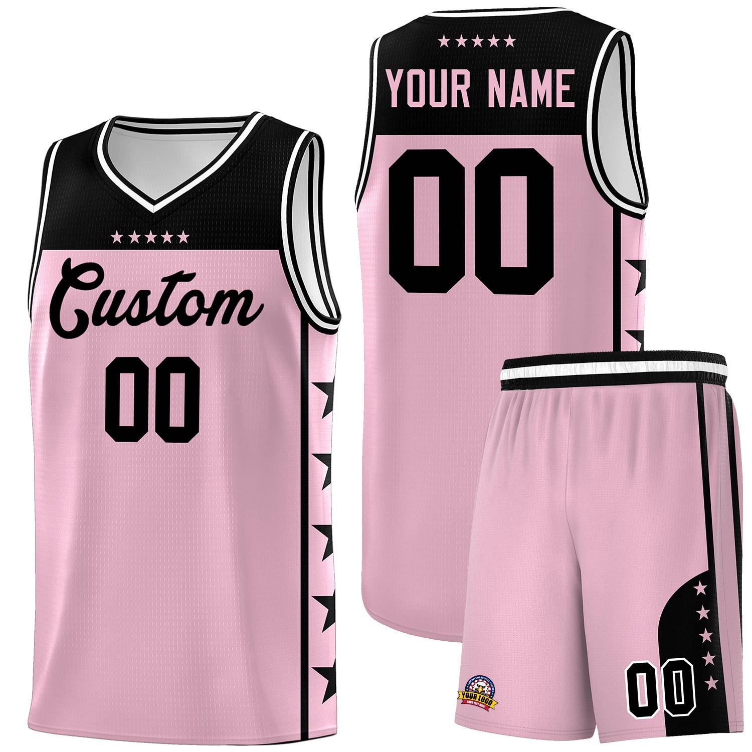 Custom Light Pink Black Color Block Sets Sports Uniform Basketball Jersey