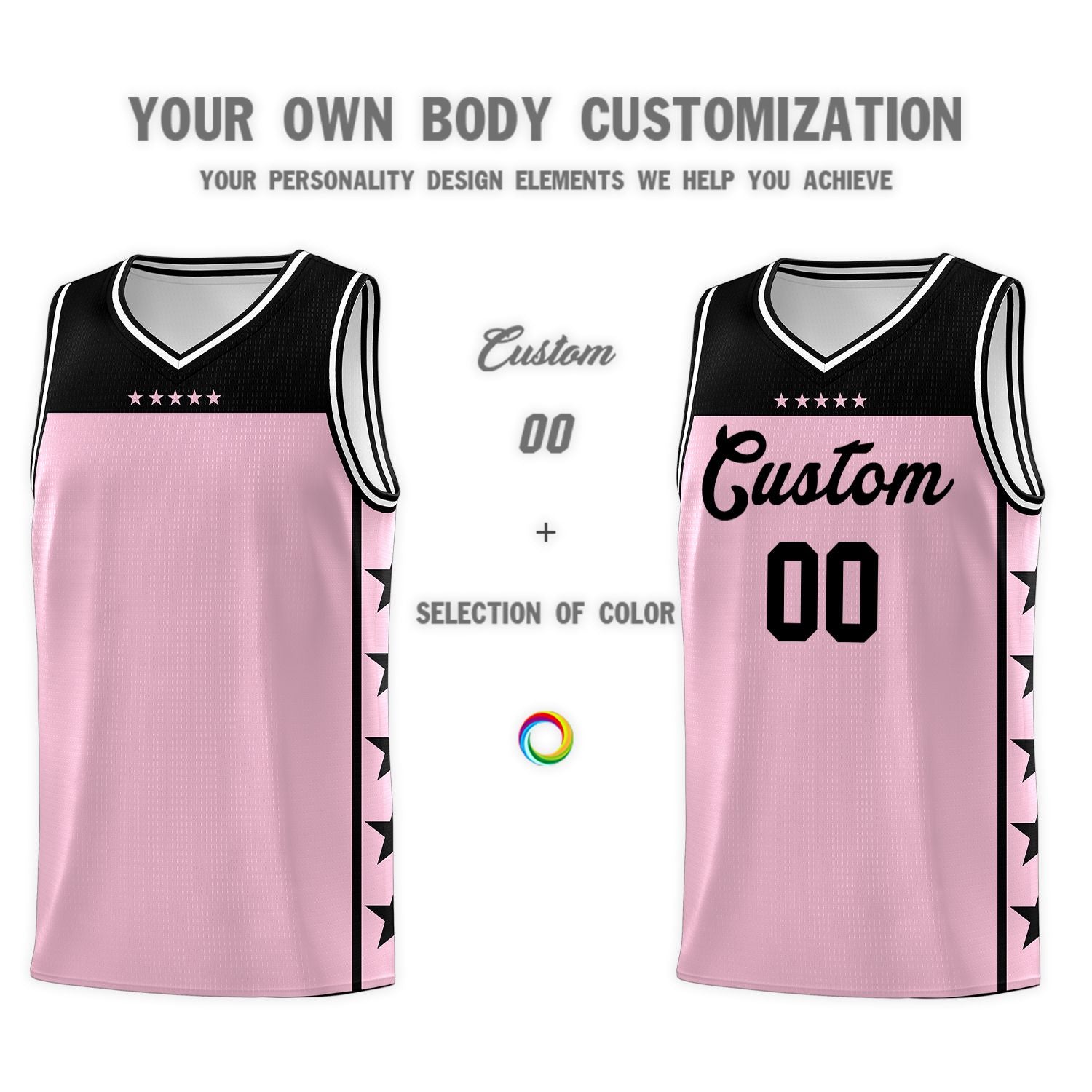 Custom Light Pink Black Color Block Sets Sports Uniform Basketball Jersey