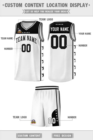 Custom White Black Color Block Sets Sports Uniform Basketball Jersey