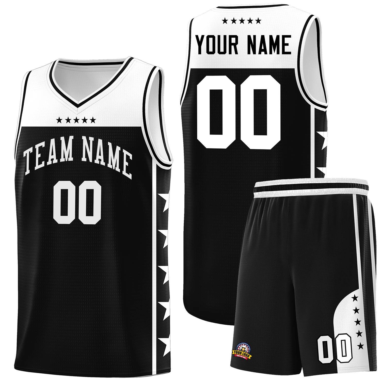 Custom Black White Color Block Sets Sports Uniform Basketball Jersey