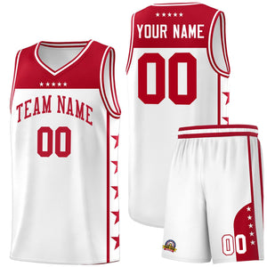 Custom White Red Color Block Sets Sports Uniform Basketball Jersey