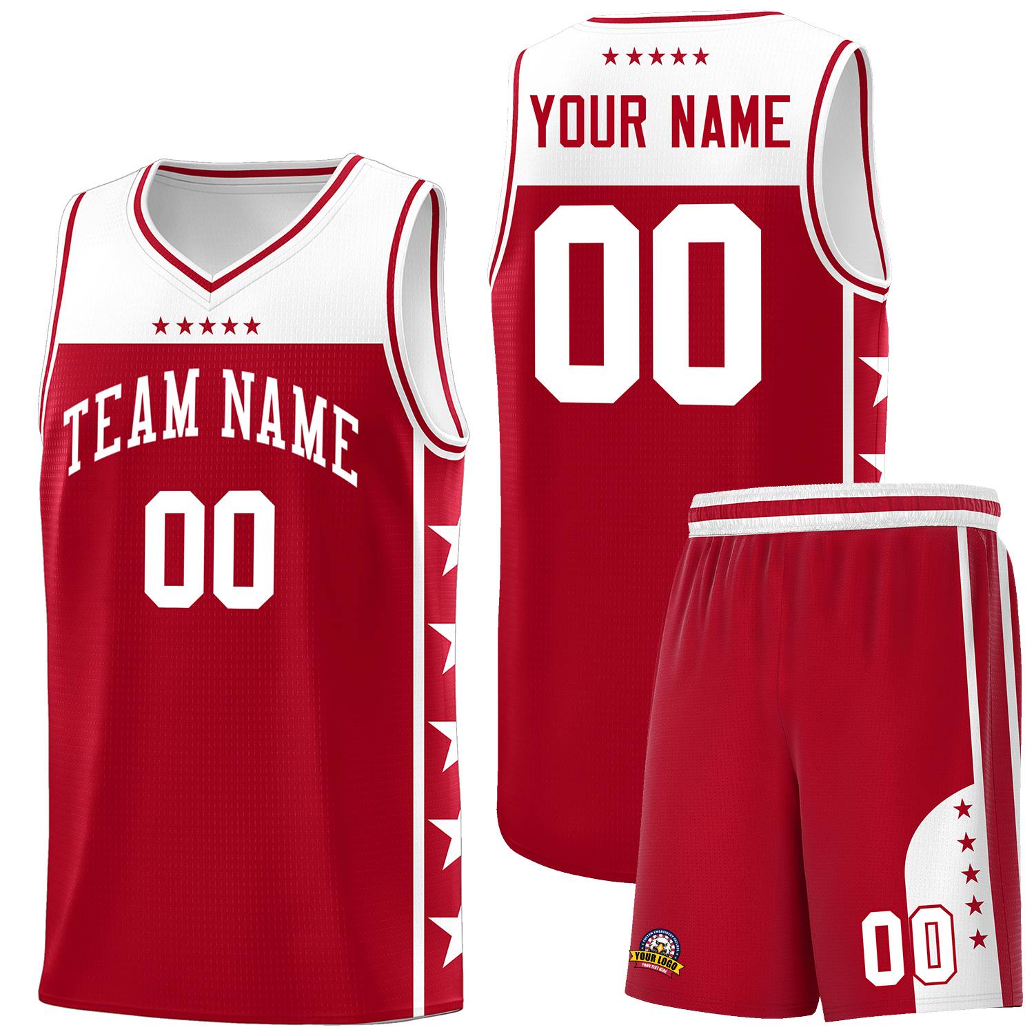 Custom Red White Color Block Sets Sports Uniform Basketball Jersey