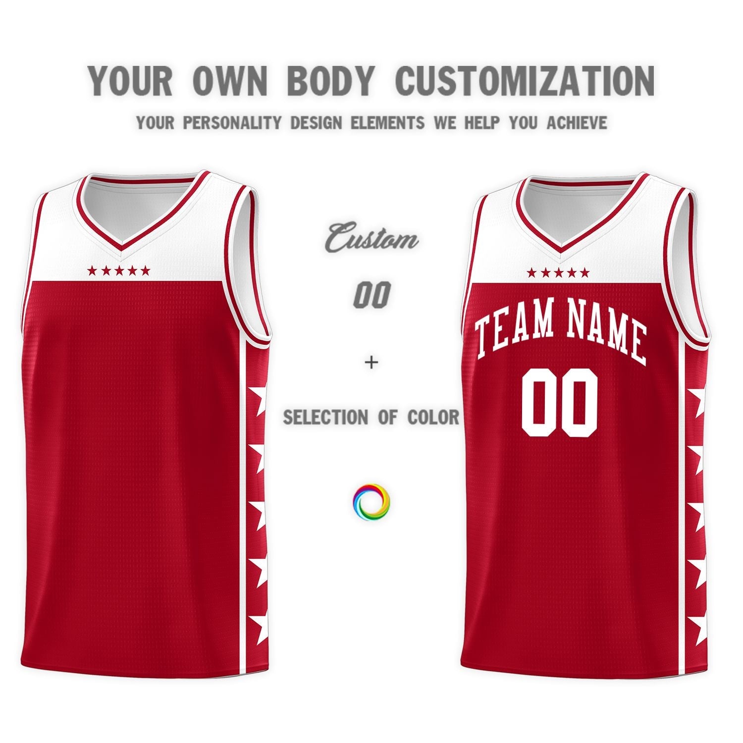 Custom Red White Color Block Sets Sports Uniform Basketball Jersey