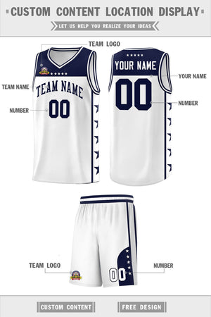 Custom White Navy Color Block Sets Sports Uniform Basketball Jersey