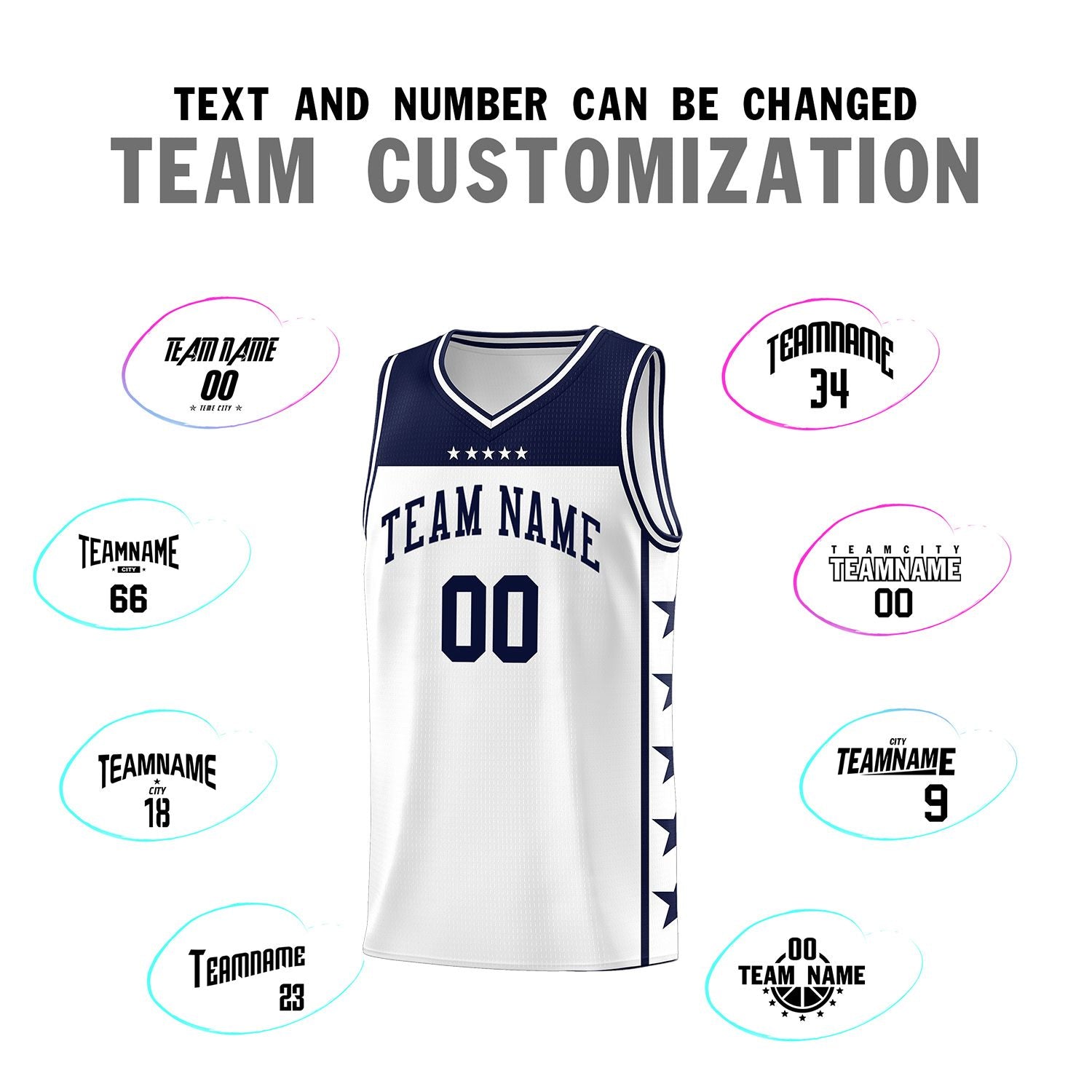 Custom White Navy Color Block Sets Sports Uniform Basketball Jersey