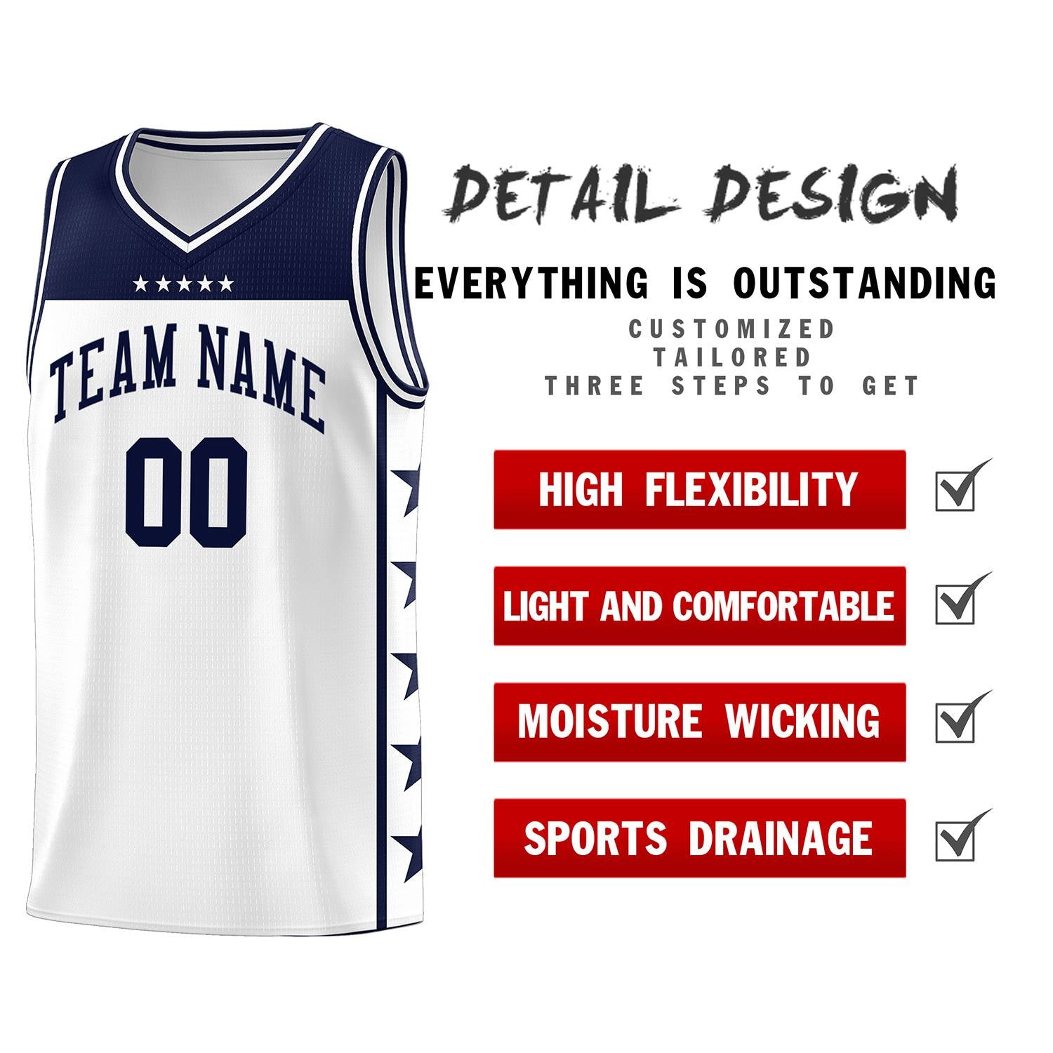 Custom White Navy Color Block Sets Sports Uniform Basketball Jersey