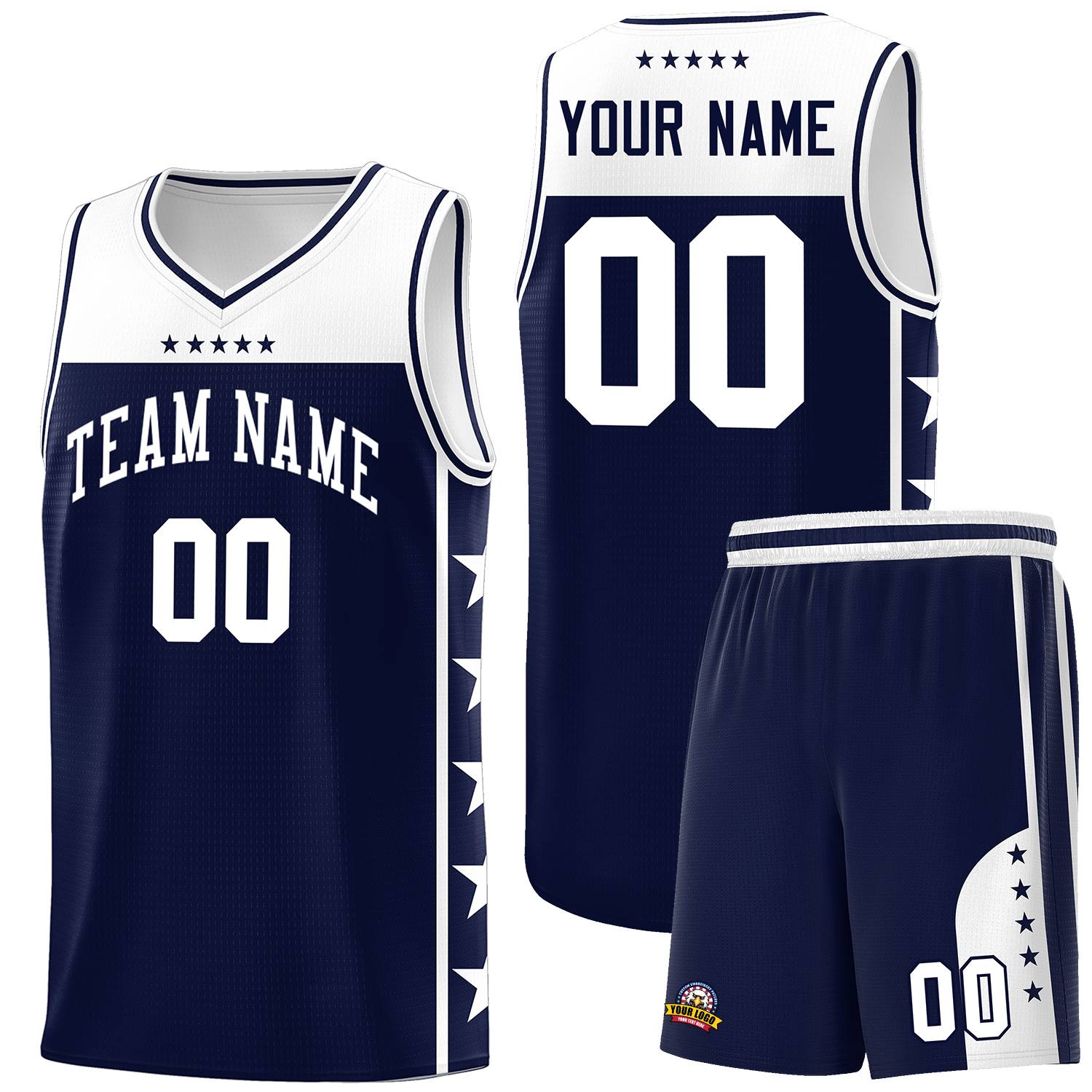 Custom Navy White Color Block Sets Sports Uniform Basketball Jersey