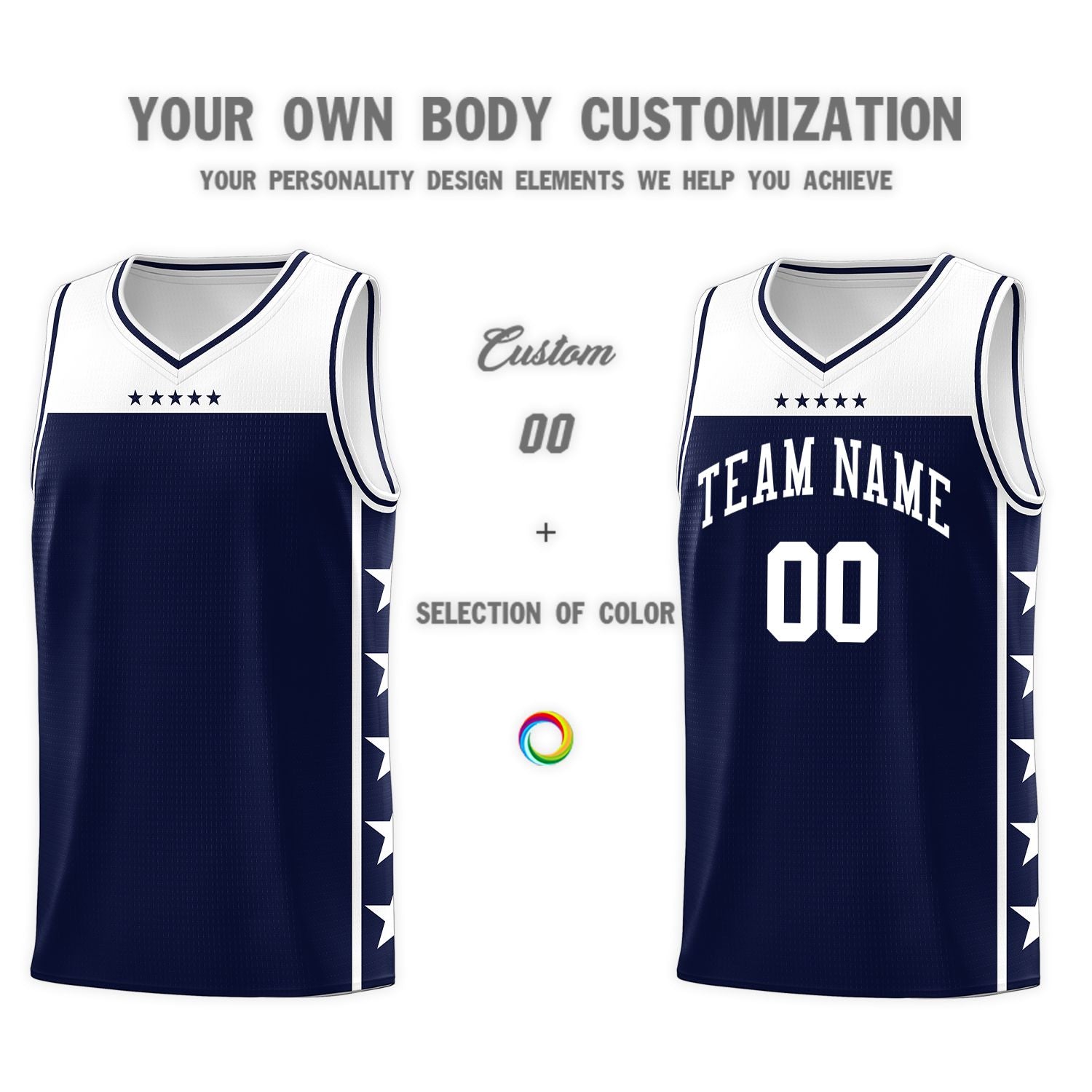 Custom Navy White Color Block Sets Sports Uniform Basketball Jersey