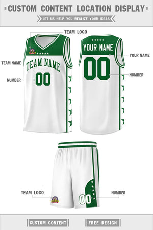 Custom White Kelly Green Color Block Sets Sports Uniform Basketball Jersey