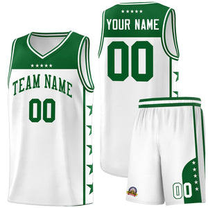 Custom White Kelly Green Color Block Sets Sports Uniform Basketball Jersey