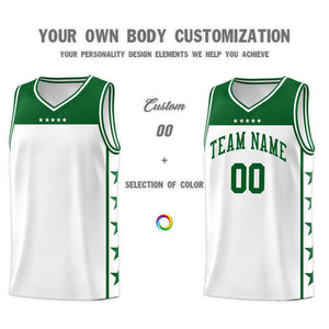 Custom White Kelly Green Color Block Sets Sports Uniform Basketball Jersey