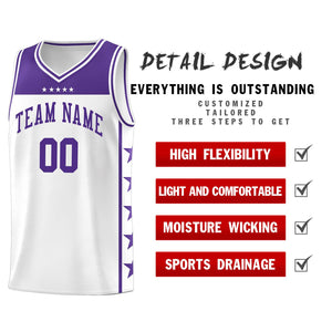 Custom White Purple Color Block Sets Sports Uniform Basketball Jersey