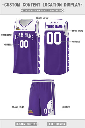 Custom Purple White Color Block Sets Sports Uniform Basketball Jersey