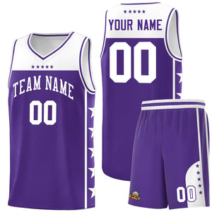 Custom Purple White Color Block Sets Sports Uniform Basketball Jersey