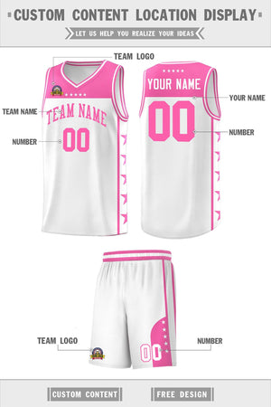 Custom White Pink Color Block Sets Sports Uniform Basketball Jersey