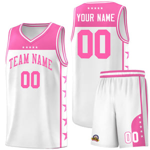 Custom White Pink Color Block Sets Sports Uniform Basketball Jersey