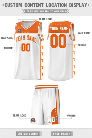 Custom White Orange Color Block Sets Sports Uniform Basketball Jersey