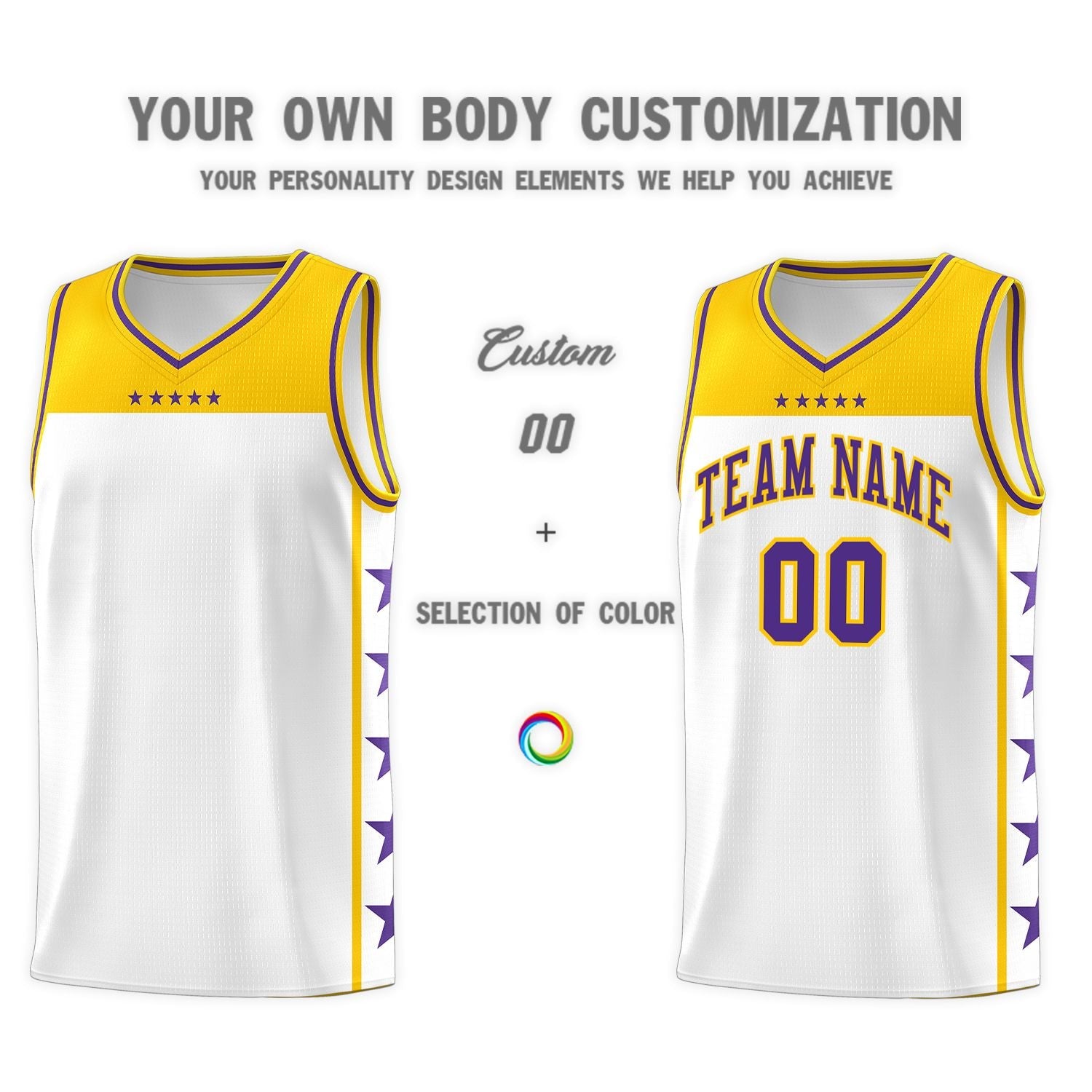 Custom White Purple Color Block Sets Sports Uniform Basketball Jersey