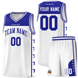 Custom White Royal Color Block Sets Sports Uniform Basketball Jersey