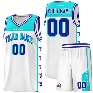 Custom White Sky Blue Color Block Sets Sports Uniform Basketball Jersey