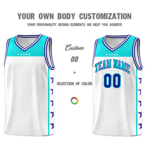 Custom White Sky Blue Color Block Sets Sports Uniform Basketball Jersey