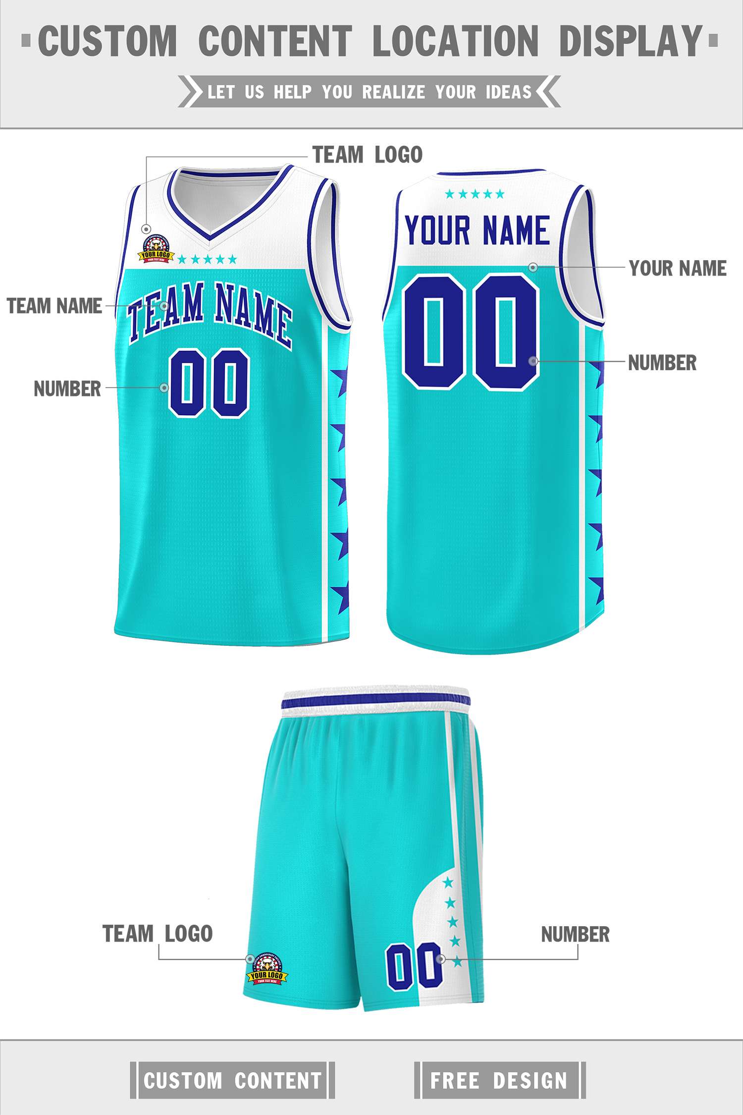 Custom Sky Blue Royal Color Block Sets Sports Uniform Basketball Jersey