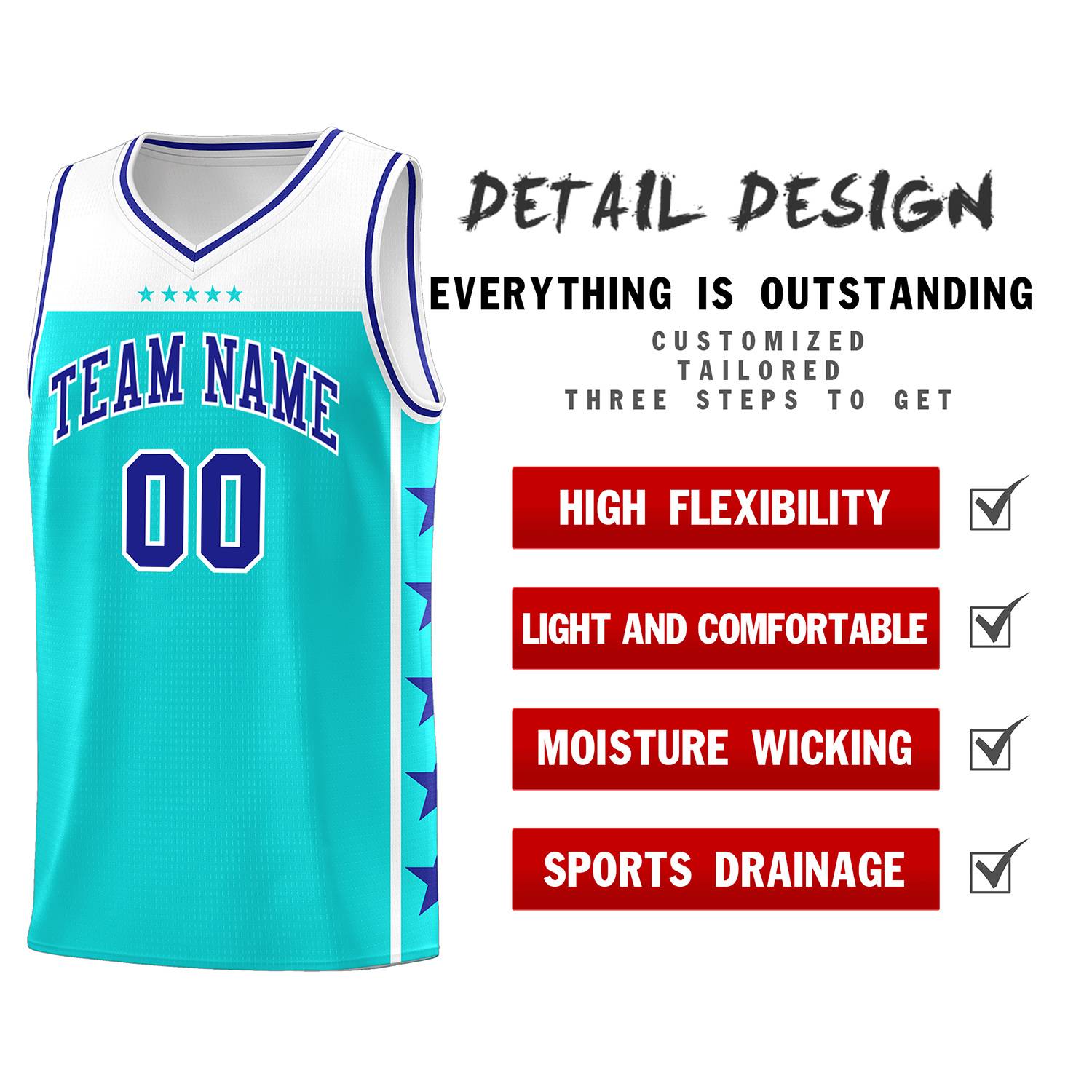 Custom Sky Blue Royal Color Block Sets Sports Uniform Basketball Jersey