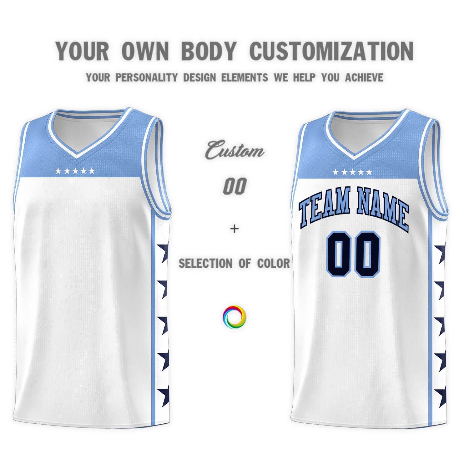 Custom White Light Blue Color Block Sets Sports Uniform Basketball Jersey