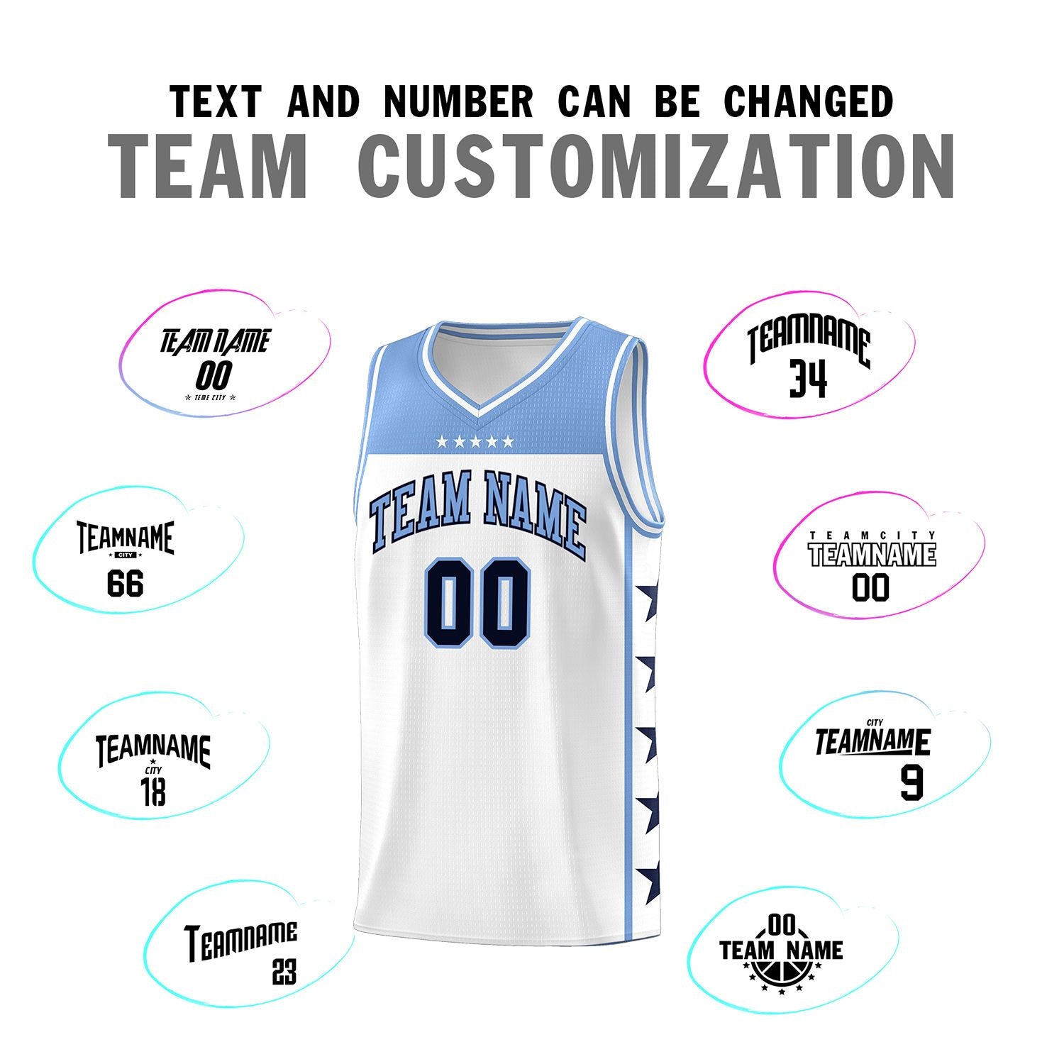 Custom White Light Blue Color Block Sets Sports Uniform Basketball Jersey