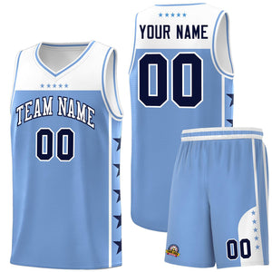 Custom Light Blue White Color Block Sets Sports Uniform Basketball Jersey