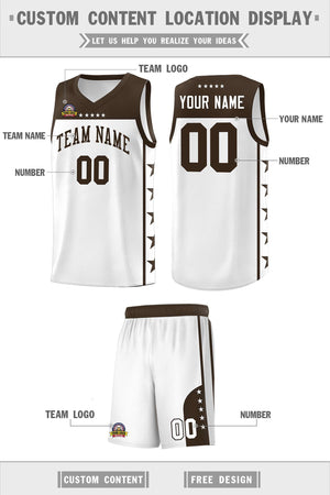 Custom White Brown Color Block Sets Sports Uniform Basketball Jersey