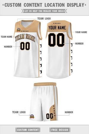 Custom White Old Gold Color Block Sets Sports Uniform Basketball Jersey