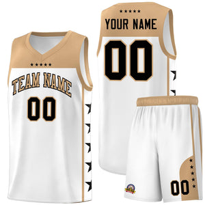 Custom White Old Gold Color Block Sets Sports Uniform Basketball Jersey