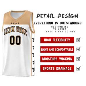 Custom White Old Gold Color Block Sets Sports Uniform Basketball Jersey