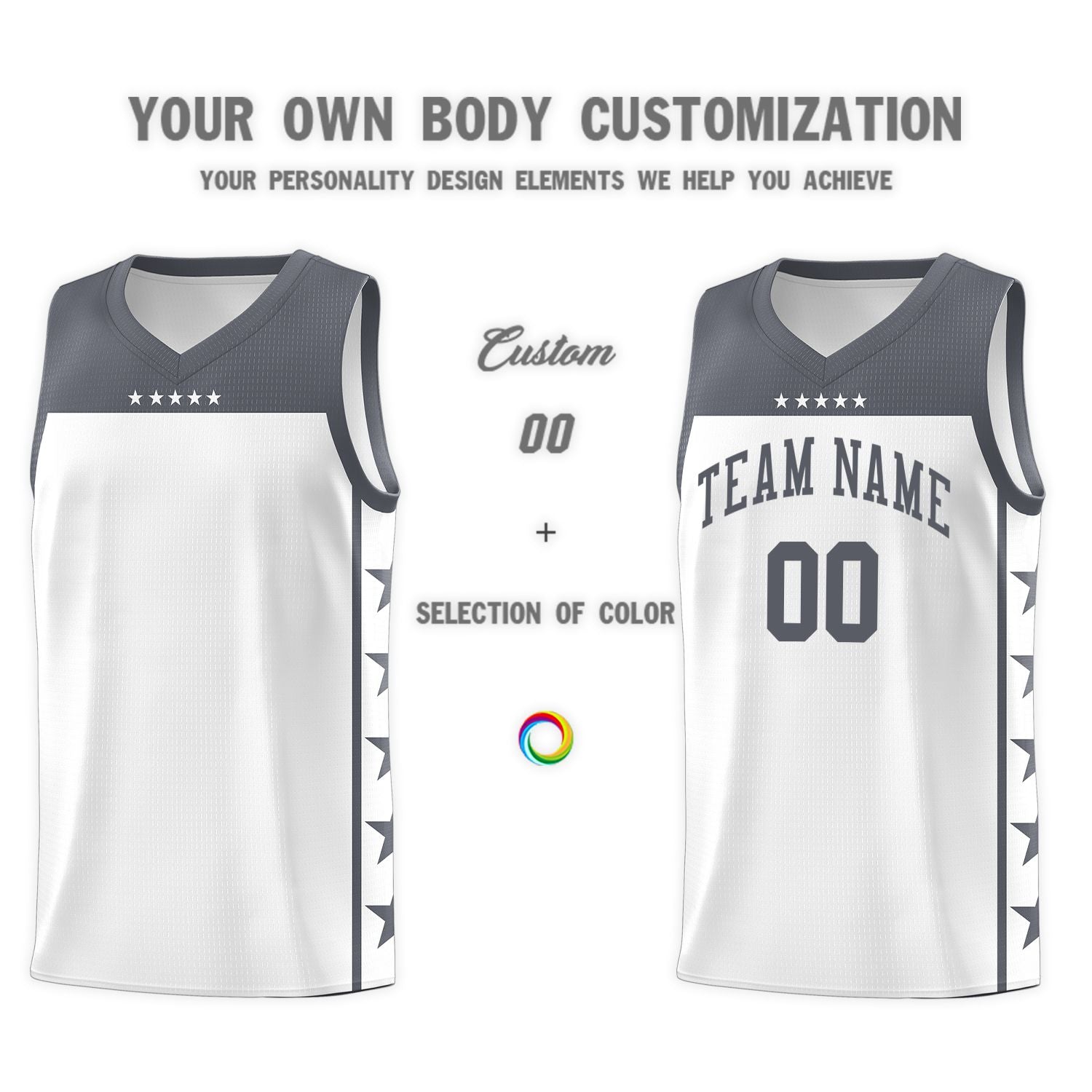 Custom White Dark Gray Color Block Sets Sports Uniform Basketball Jersey