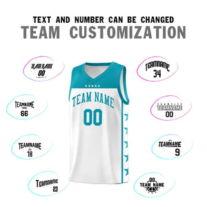 Custom White Aqua Color Block Sets Sports Uniform Basketball Jersey