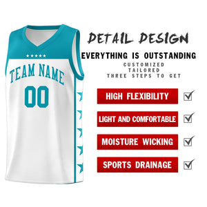 Custom White Aqua Color Block Sets Sports Uniform Basketball Jersey