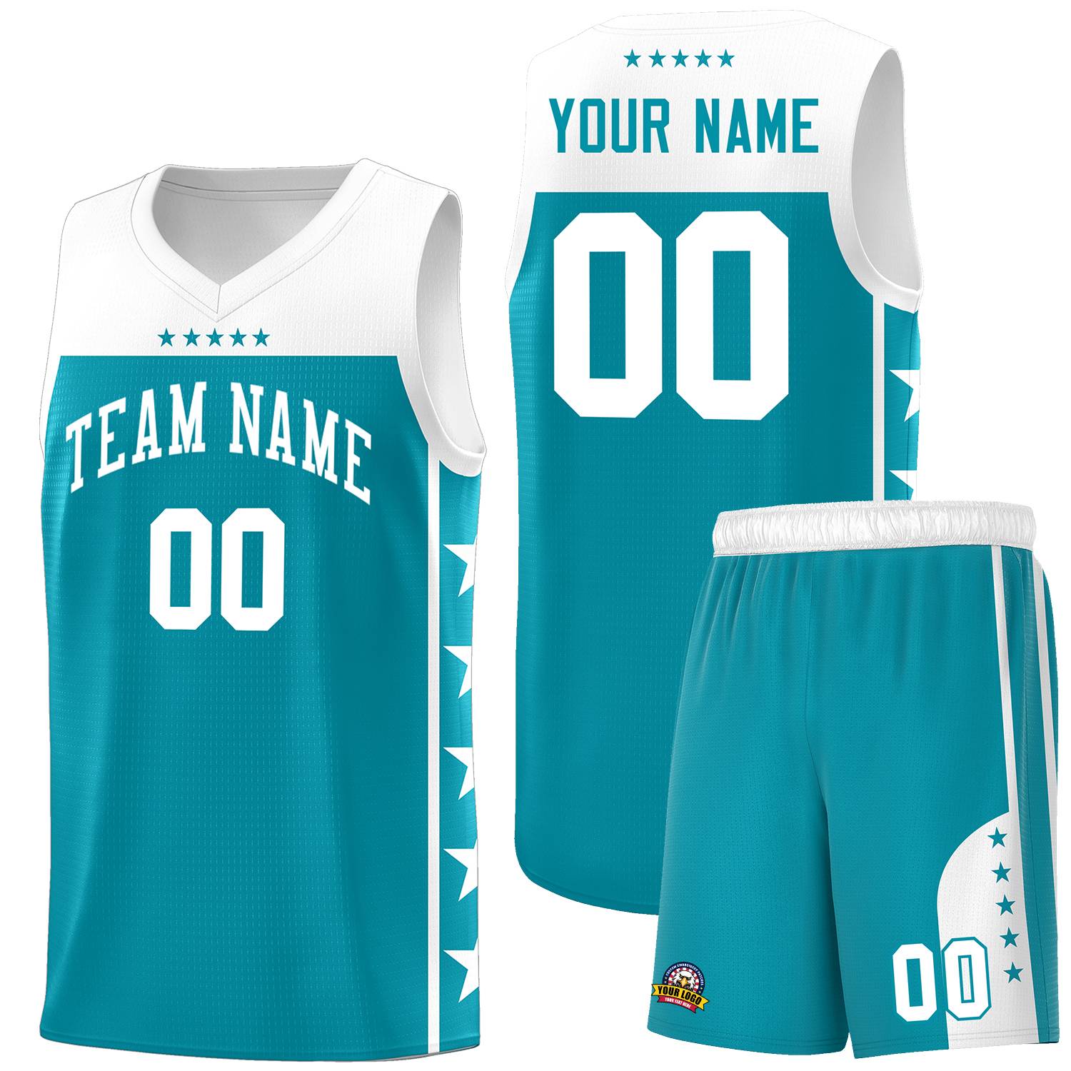 Custom Aqua White Color Block Sets Sports Uniform Basketball Jersey