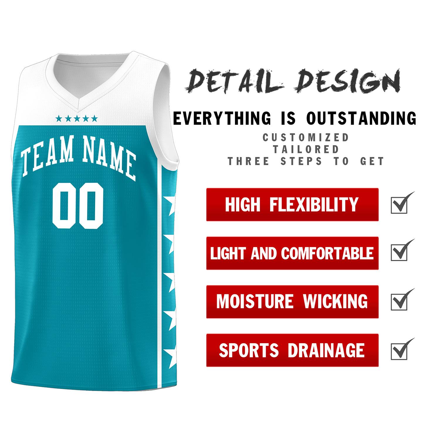 Custom Aqua White Color Block Sets Sports Uniform Basketball Jersey