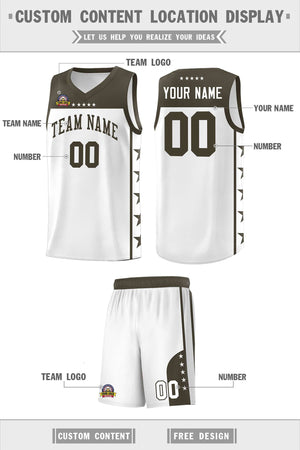 Custom White Olive Color Block Sets Sports Uniform Basketball Jersey