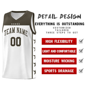 Custom White Olive Color Block Sets Sports Uniform Basketball Jersey