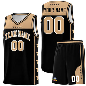 Custom Black Old Gold Color Block Sets Sports Uniform Basketball Jersey