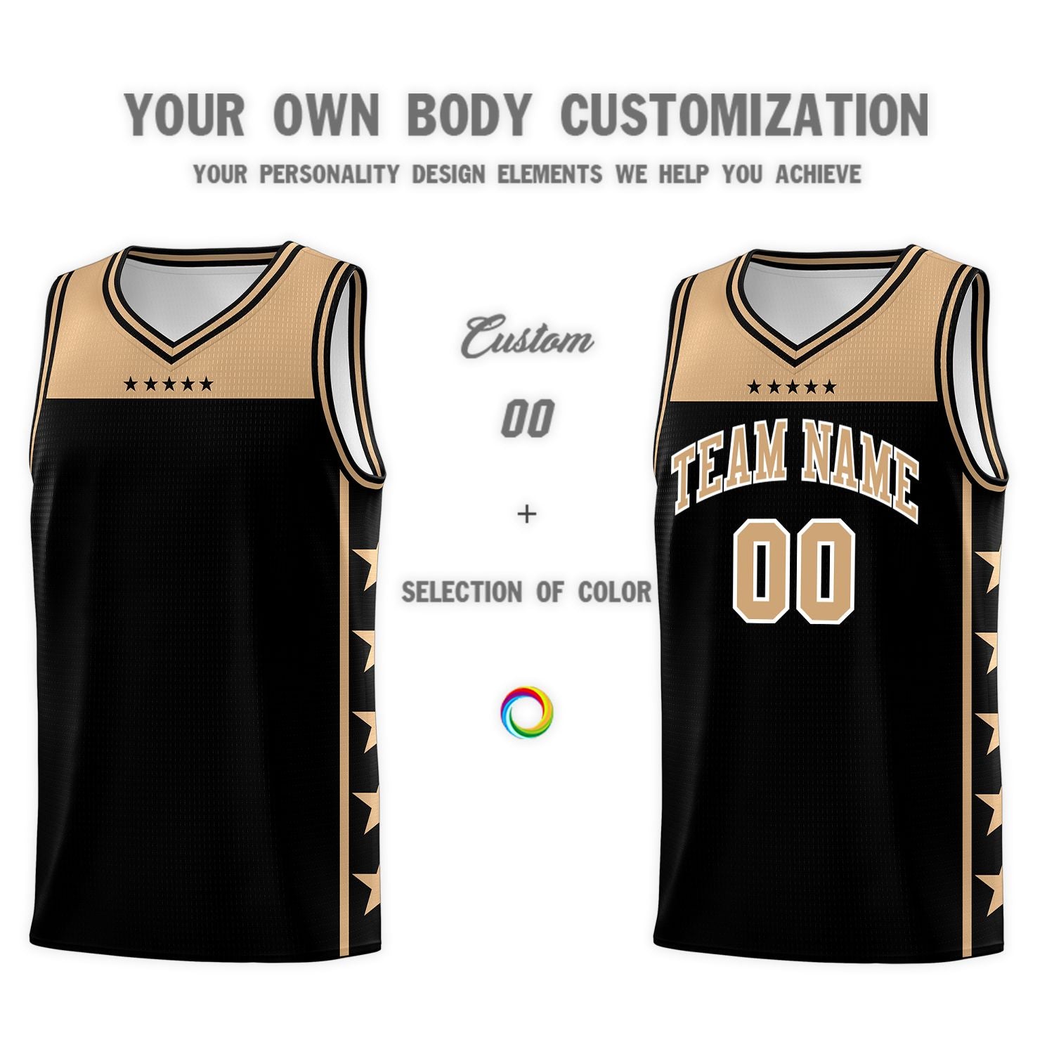 Custom Black Old Gold Color Block Sets Sports Uniform Basketball Jersey