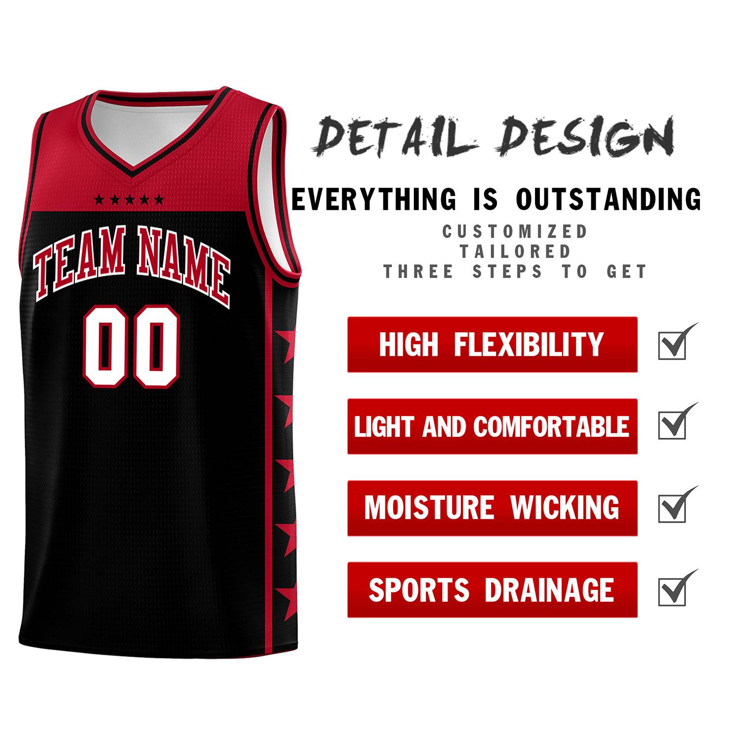 Custom Black Red Color Block Sets Sports Uniform Basketball Jersey