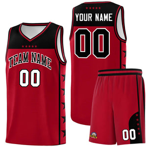 Custom Red Black Color Block Sets Sports Uniform Basketball Jersey