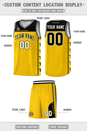 Custom Gold Black Color Block Sets Sports Uniform Basketball Jersey