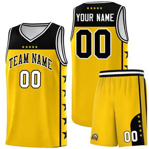 Custom Gold Black Color Block Sets Sports Uniform Basketball Jersey